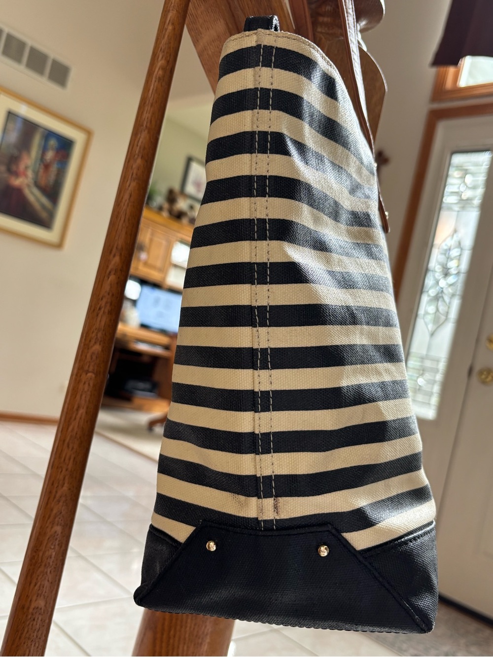 REBECCA MINKOFF $195 • 2016 Cherish Tote Navy Striped Canvas Leather Handles - Picture 3 of 11